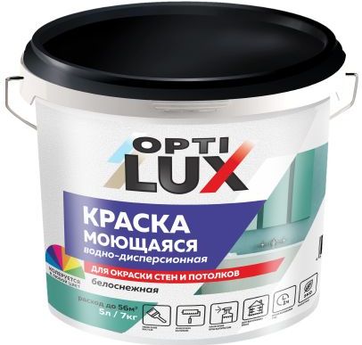 Краска водно-дисперсионная Оптилюкс, интерьерная, белоснежная, 7 кг купить в СОМ