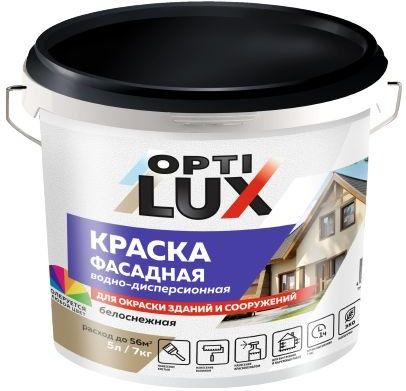 Краска водно-дисперсионная Оптилюкс, фасадная, белоснежная, 3 кг купить в СОМ