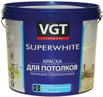 Краска акриловая VGT, для потолков, супербелая, 15 кг купить в СОМ