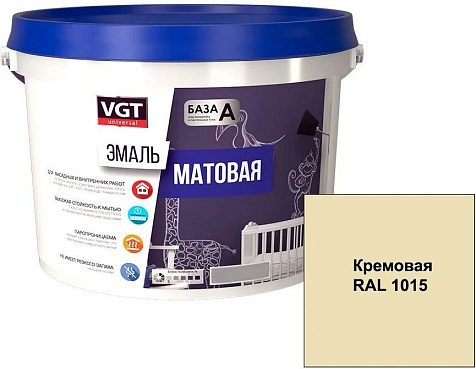 Эмаль акриловая VGT, универсальная, кремовый RAL1015, матовый, 1 кг купить в СОМ