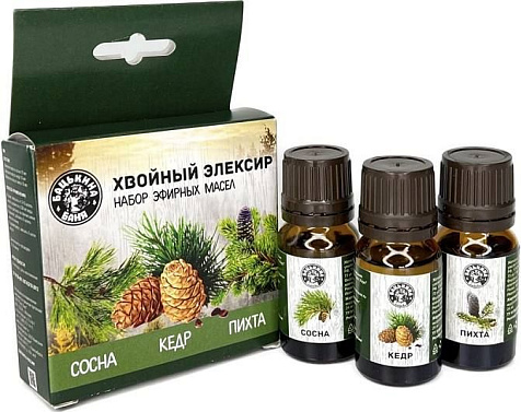 Набор эфирных масел Хвойный эликсир Кедр, Пихта, Сосна Бацькина баня купить в СОМ