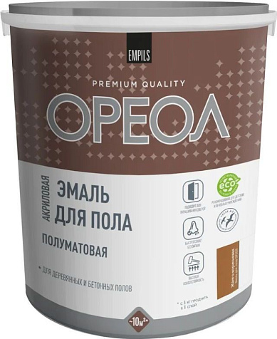 Эмаль акриловая Ореол, для пола, желто-коричневый, полуматовый, 2,3 кг купить в СОМ
