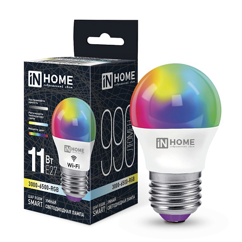 Лампа светодиодная InHome SMART ШАР 11Вт Е27 RGBW димм 3000-6500К 990Лм купить в СОМ