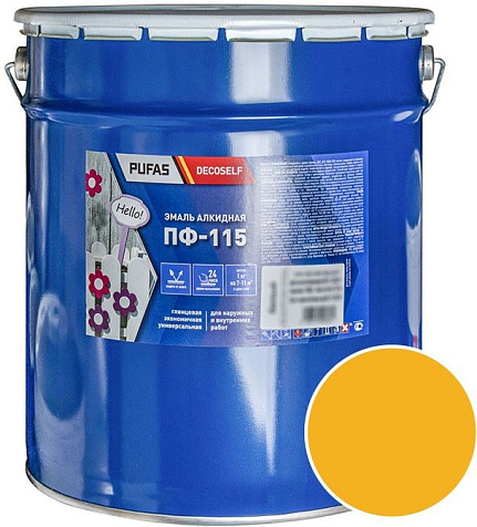 Эмаль ПФ-115 Pufas Decoself, желтый, 25 кг купить в СОМ