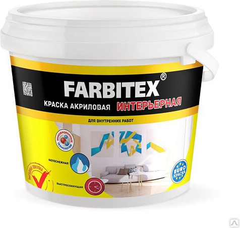Краска акриловая Farbitex, интерьерная, 25 кг купить в СОМ
