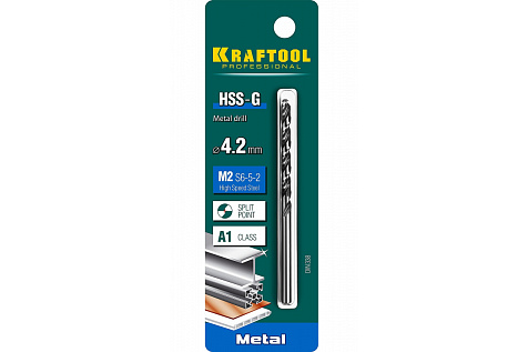 Сверло по металлу KRAFTOOL, 4.2мм, сталь М2 купить в СОМ