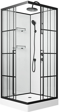 Кабина душевая Loranto CS-3008TM/W-90R, 88 х88 х204 см, черный профиль, правая купить в СОМ
