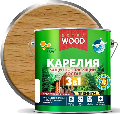 Состав защитно-красящий 3 в1 Карелия Wood Extra, бесцветный, 2.7 л купить в СОМ