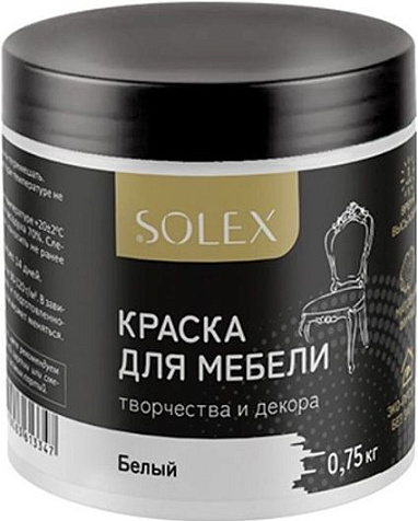 Краска акриловая Solex, для мебели, белый, 0.75 кг купить в СОМ