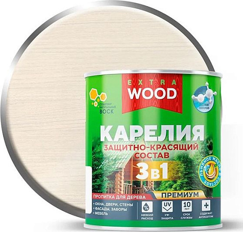 Состав защитно-красящий 3 в1 Карелия Wood Extra, белый, 0.75 л купить в СОМ