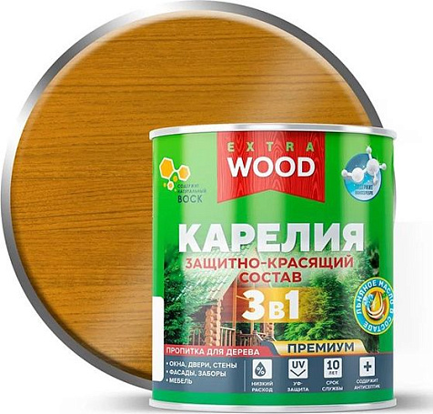 Состав защитно-красящий 3 в1 Карелия Wood Extra, дуб, 0.75 л купить в СОМ