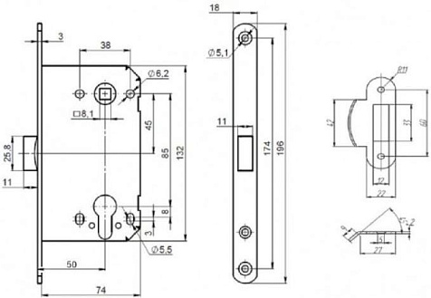Корпус замка Punto PL85-50/BL GR графит купить в СОМ