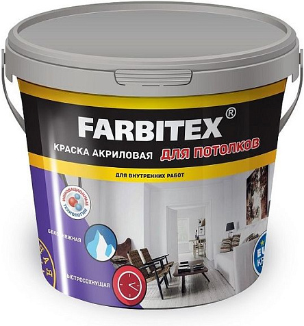 Краска акриловая Farbitex, для потолков, 6 кг купить в СОМ