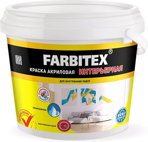 Краска акриловая Farbitex, интерьерная, 13 кг купить в СОМ