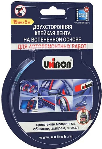 Лента клейкая Unibob двухсторонняя, для авторемонтных работ, пена, 19 мм х 5 м купить в СОМ