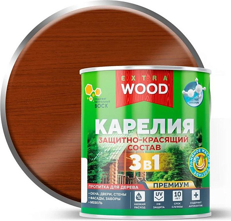Состав защитно-красящий 3 в1 Карелия Wood Extra, груша, 0.75 л купить в СОМ