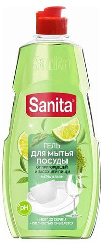 Гель для посуды Sanita от засохшей пищи и жира Матча + лайм 450г купить в СОМ