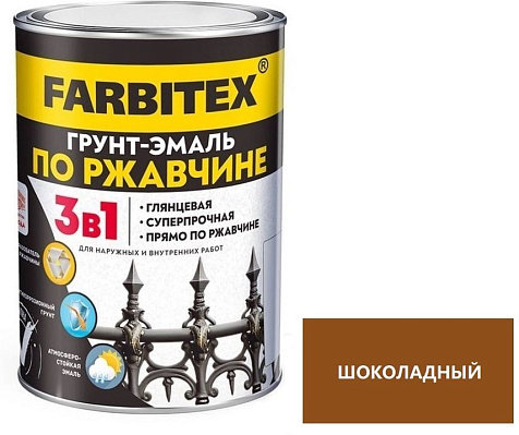Грунт-эмаль Farbitex по ржавчине 3в1, шоколадный, 5 кг купить в СОМ