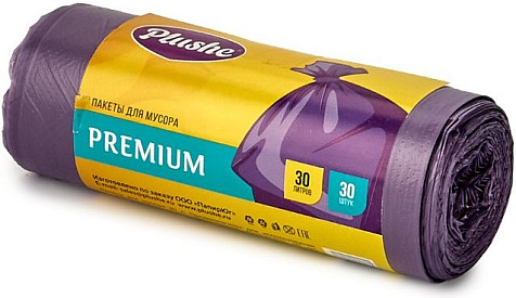 Мешки для мусора Plushe 30л 30шт 11мкм Premium 25х60см купить в СОМ