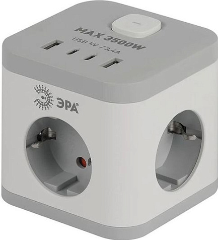 Удлинитель Эра 3 гнезда  1.5м с/з выключатель ПВС 3500Вт 3x0.75мм² 4xUSB (2xA+2xC) белый куб купить в СОМ