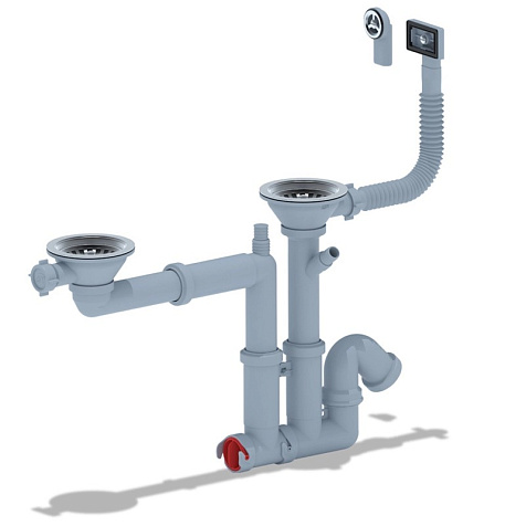 Сифон для мойки АНИ F7500S, 3 1/2"х40, двойной, смещенный, с квадратным и круглым переливом, отвод купить в СОМ