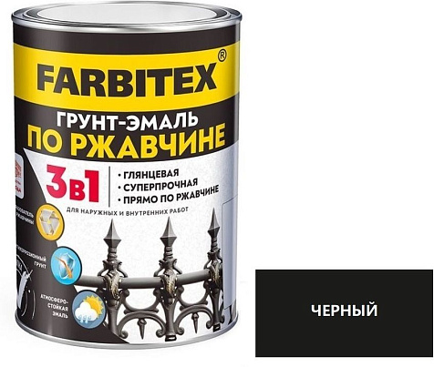 Грунт-эмаль Farbitex по ржавчине 3в1, черный, 5 кг купить в СОМ